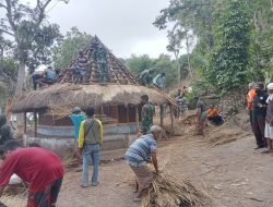 Bantu Masyarakat Perbatasan, Satgas Yonif 743/PSY Bangun Rumah Adat